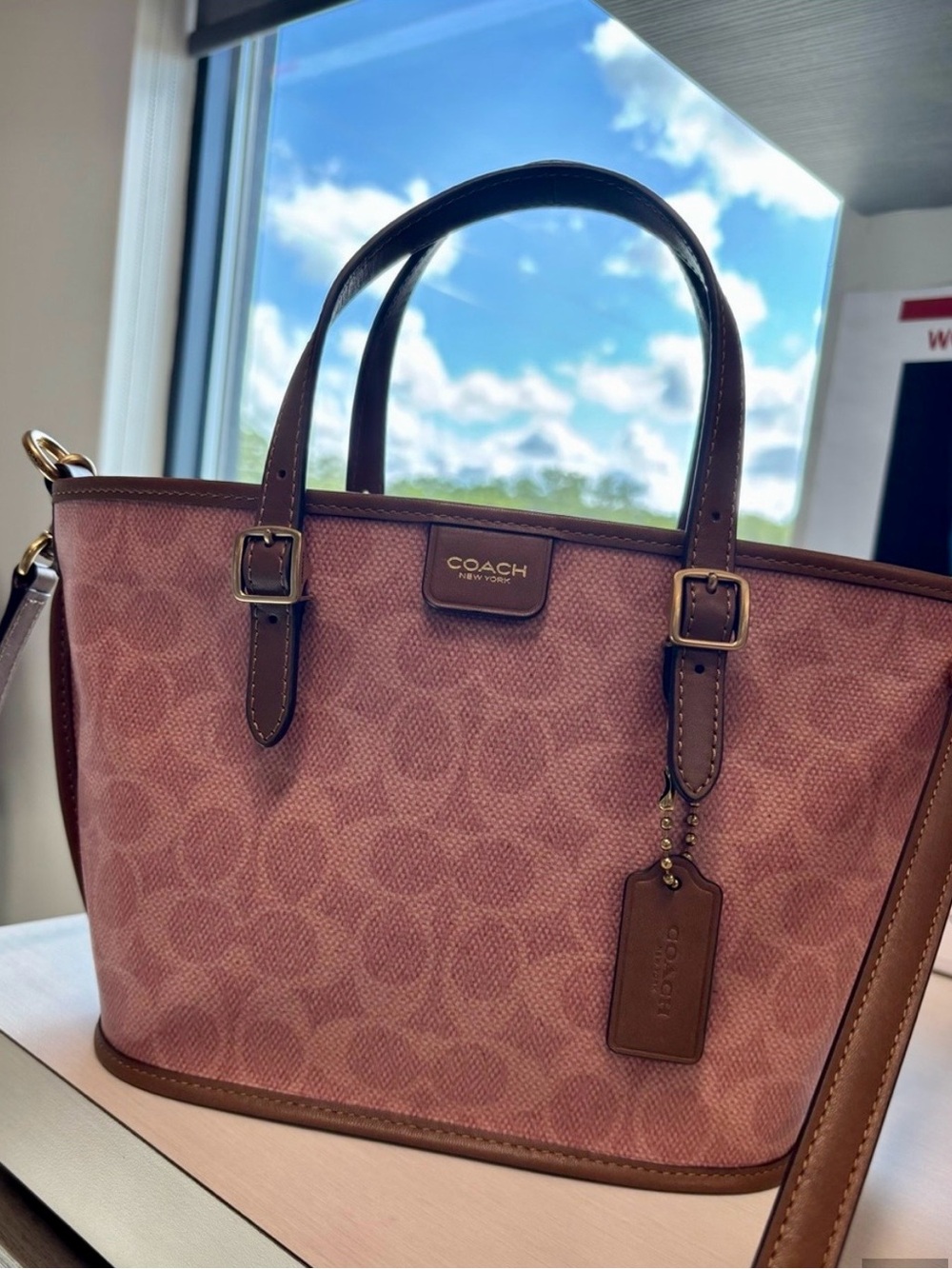 COACH Pink Sable 21 Taxi Tote 👜 Signature Canvas Brown Leather CCD94 NWOT 🏷️
